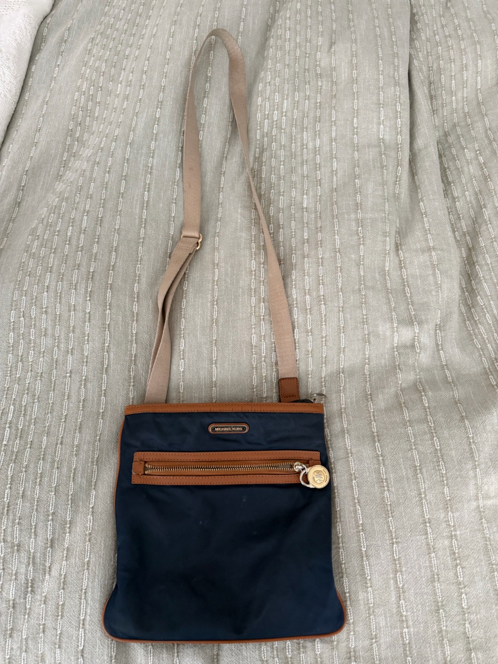 Michael Kors Navy Crossbody Bag with Tan Trim